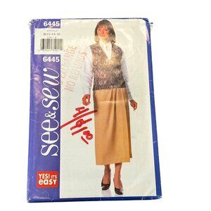 Butterick See & Sew 6445 Sewing Pattern Womens Vest & Skirt Sizes 12-14-16